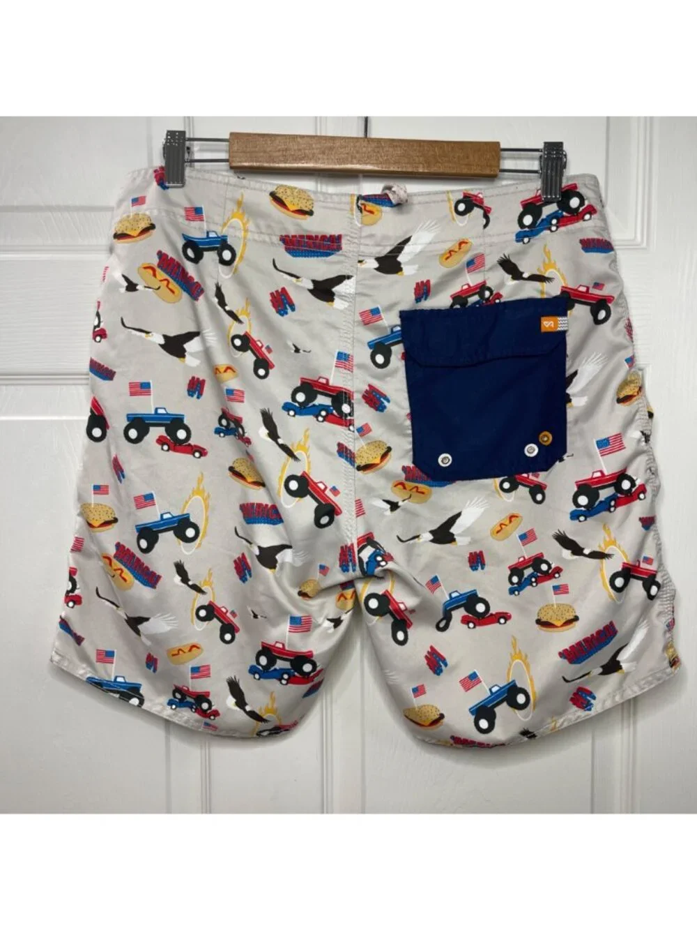 AmbSn America Patriotic Board Shorts Swim Trunks Men's Size‎ 32 Monster Trucks